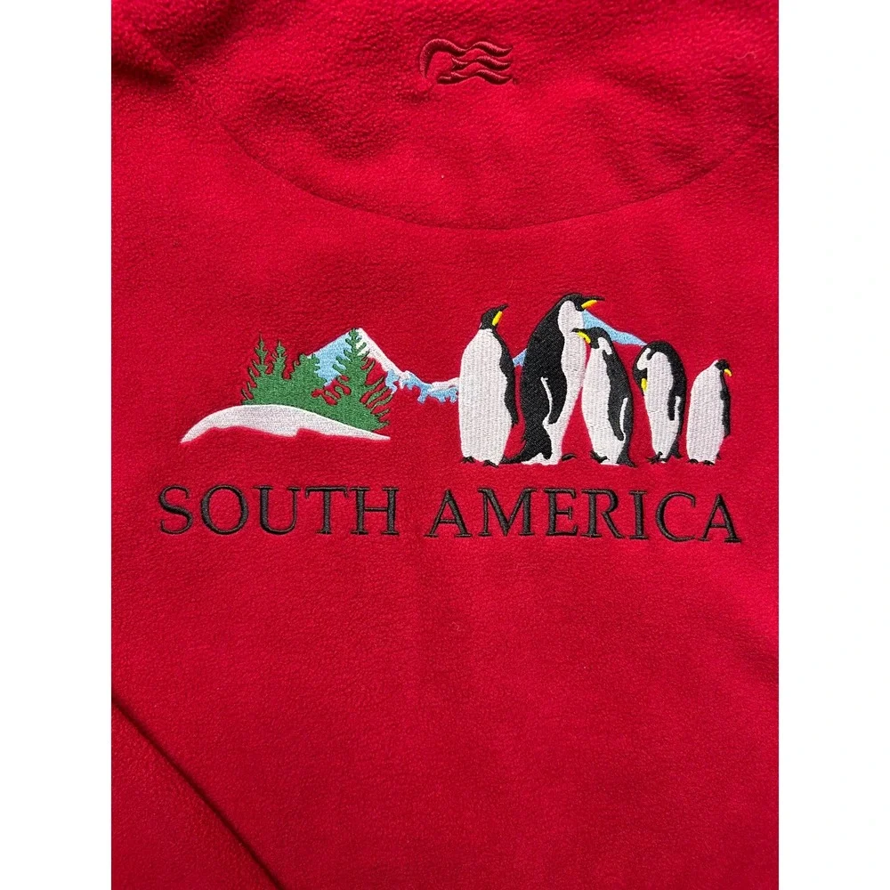 Princess Cruises‎ South America Fleece Jacket Red Full Zip Penguin Embroidered M